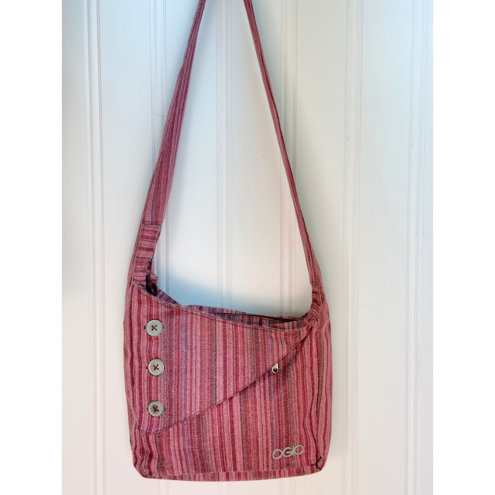 OGIO Crossbody Bag Womens Medium Red Striped Woven Messenger Laptop Purse Boho